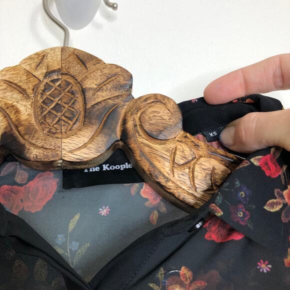 Kooples Romantic Rose Muslin Blouse Black Red Sheer Button Down xs - Picture 3 of 10